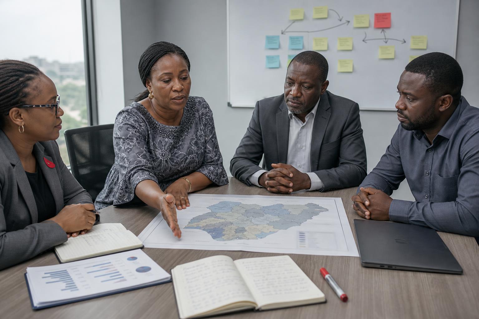 Nigerian NMEP officials and Sproxil team in a collaborative working session reviewing the next phase of SNMS development.